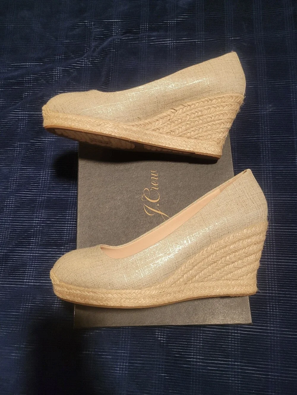 J. Crew Women's Beige Metallic Espiradrille Wedges